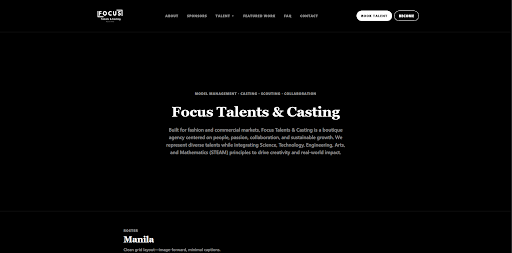 Focus Talents and Casting platform interface